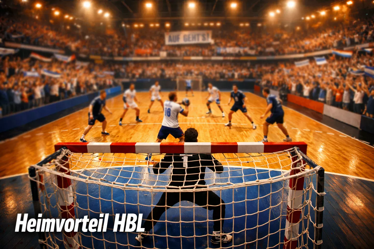 Ausverkaufte Handball-Halle mit begeisterten Fans und Spielern beim Heimspiel in der Bundesliga