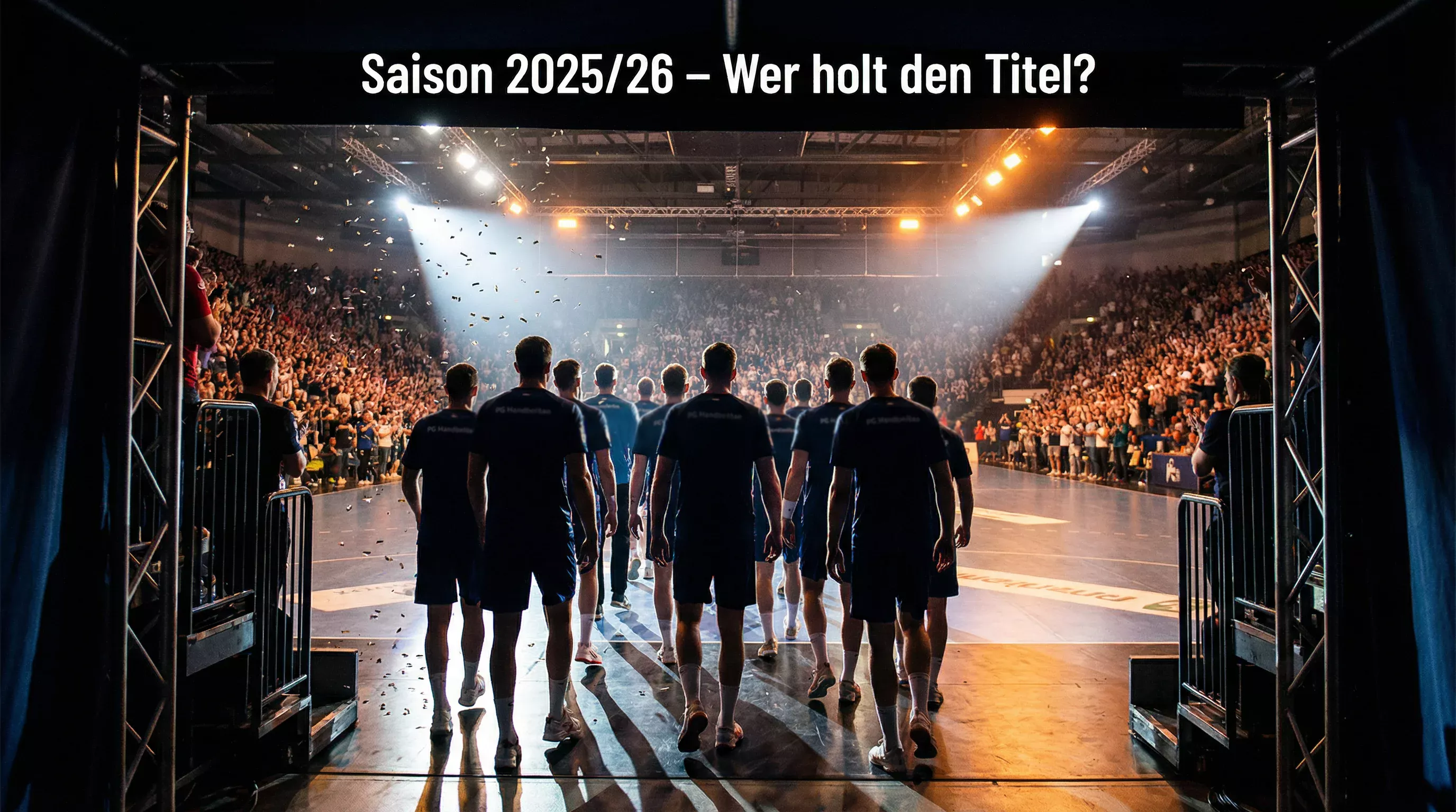Handball-Mannschaft beim Einlauf in eine ausverkaufte Arena – Saisonprognosen HBL 2025/26