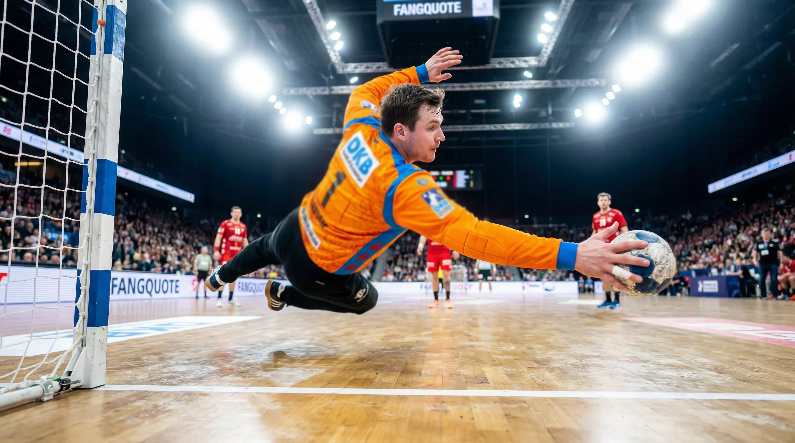 Handball-Torhüter bei einer Parade – Fangquote als wichtige HBL-Statistik für Wetten